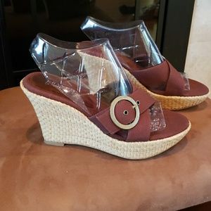 Franco Sarto Wicker Wedge Slip on Shoes.